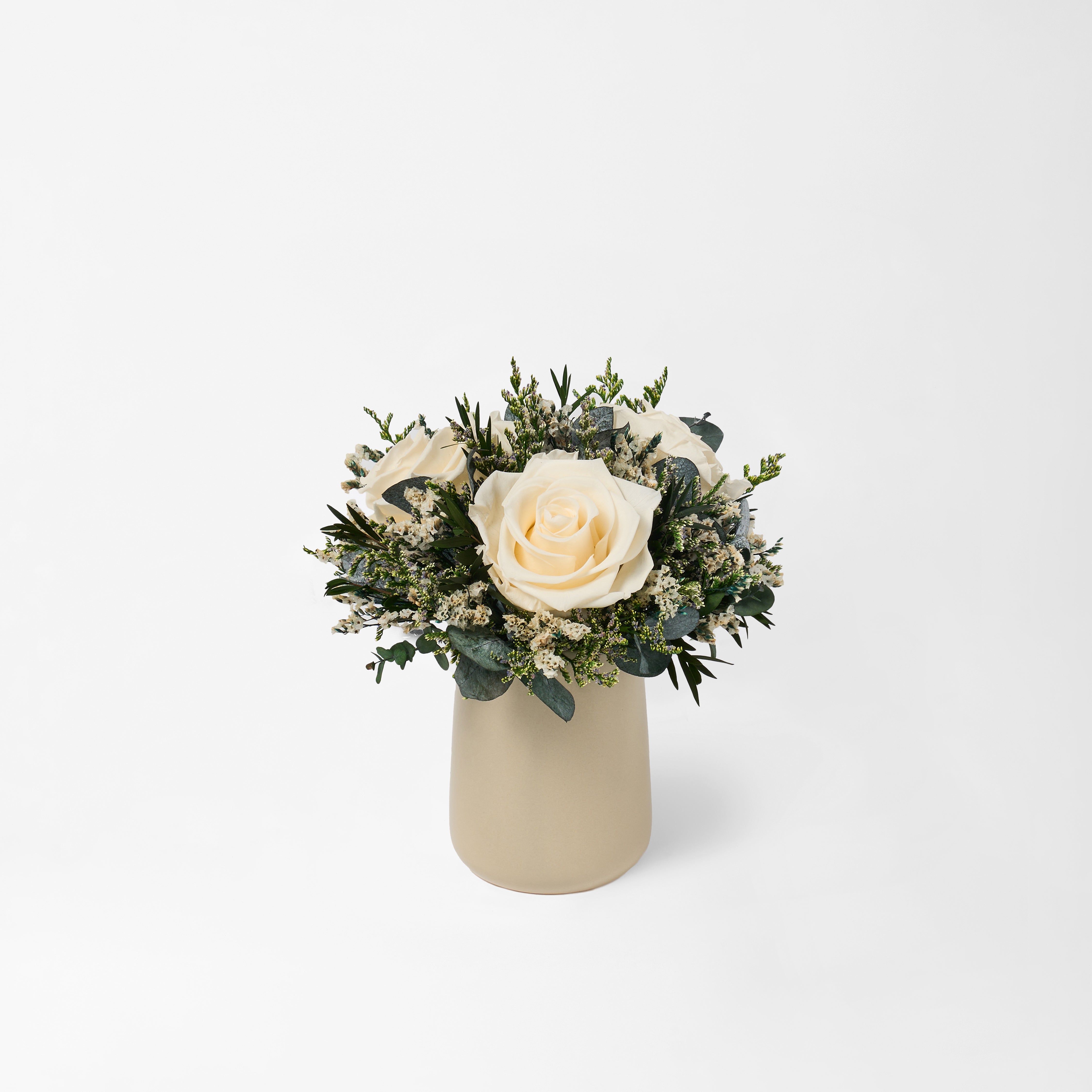 SAYAKA - PRESERVED WHITE ROSE ARRANGEMENT IN YOUR CHOICE OF VASE
