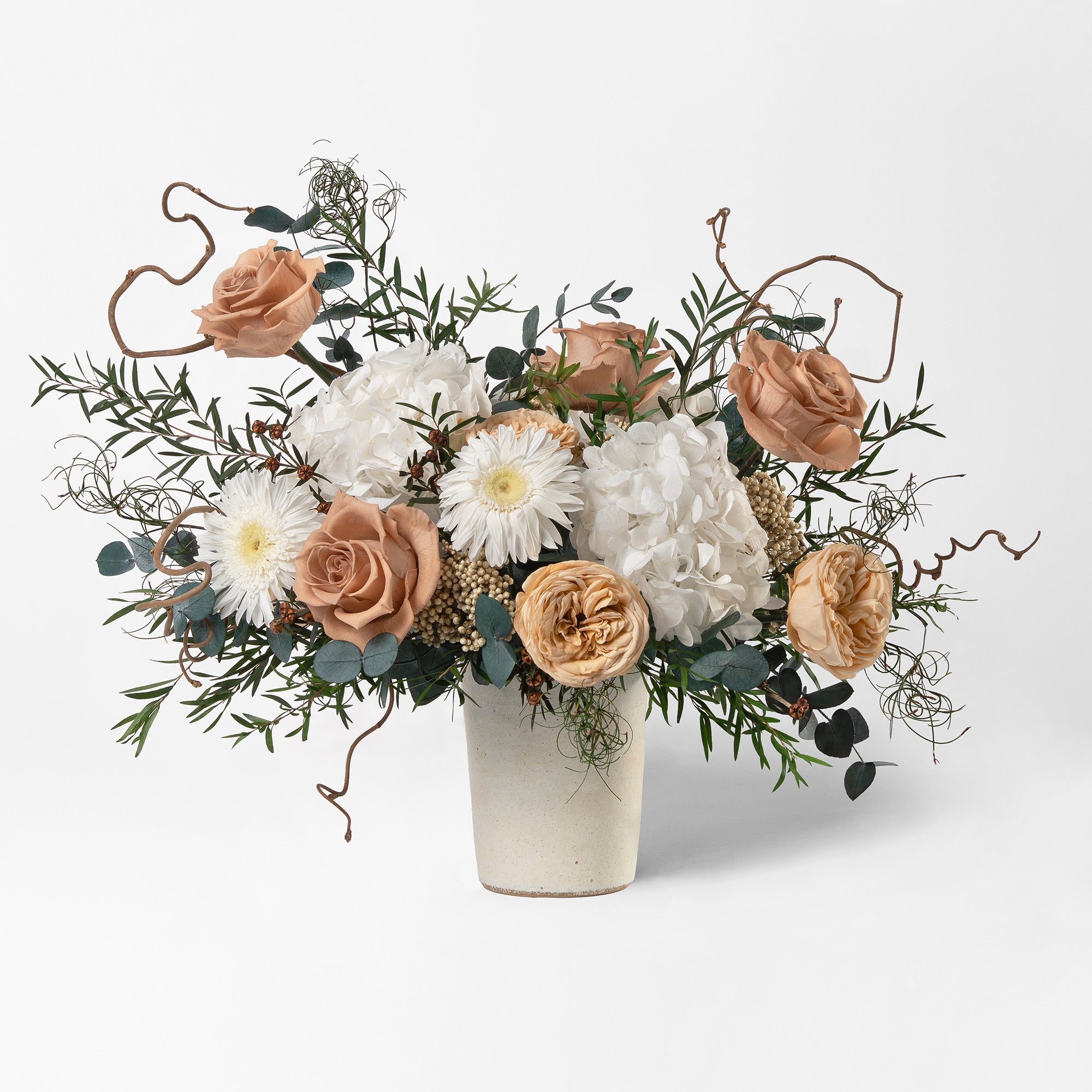MARGOT - PRESERVED WHITE AND TOFFEE MIXED FLOWER ARRANGEMENT IN