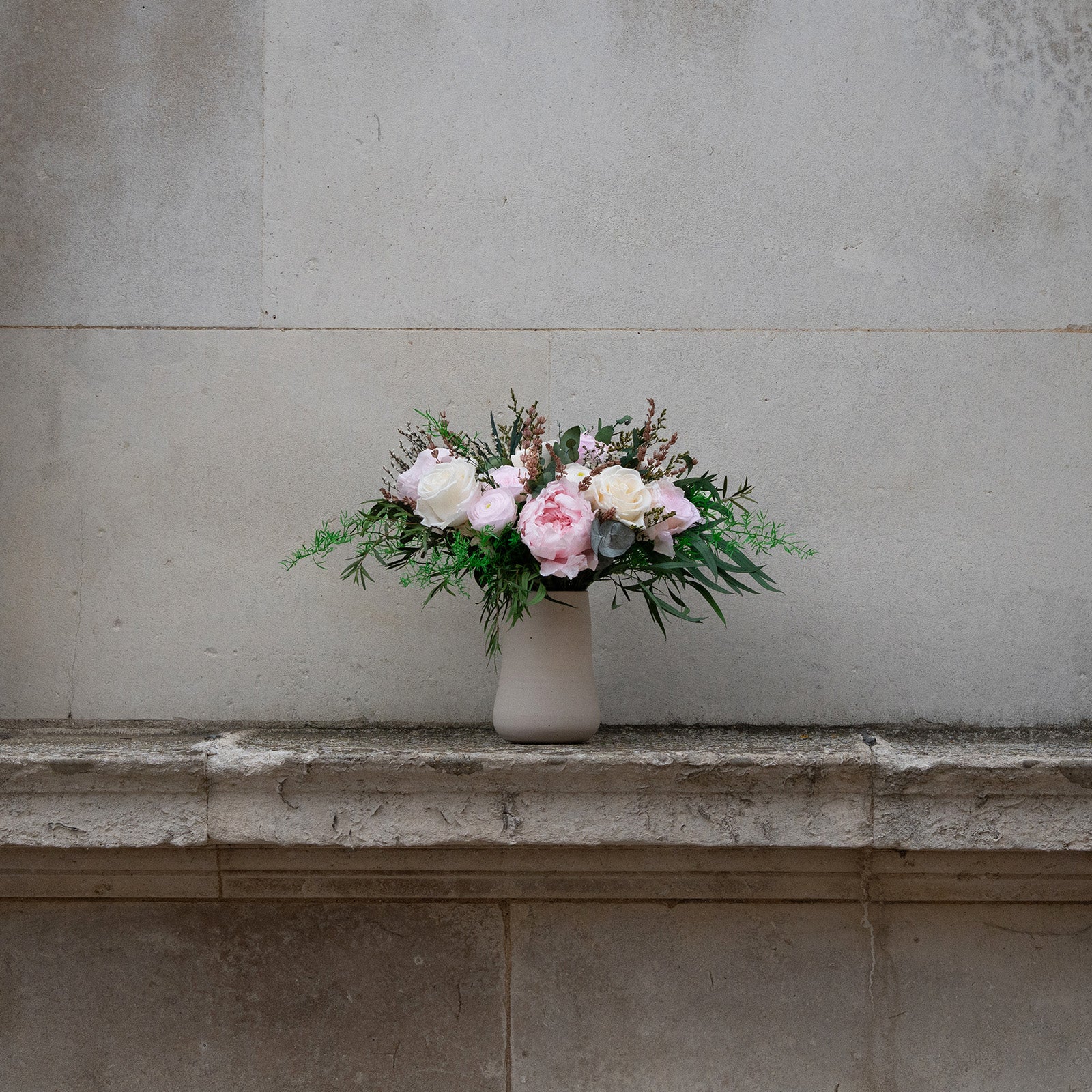 PRESERVED PINK AND WHITE MIXED FLOWER WEDDING BOUQUET