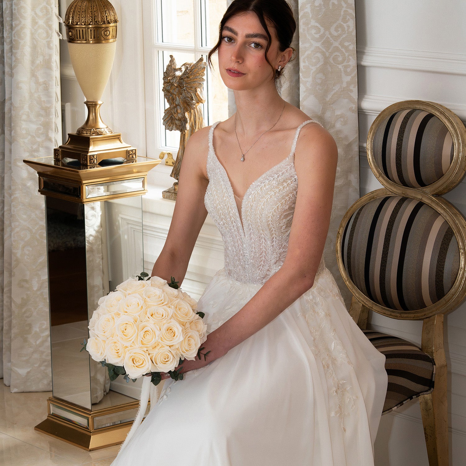 WHITE PRESERVED ROSE WEDDING BOUQUET