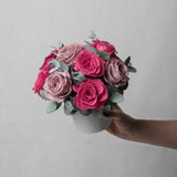 PRESERVED BERRY ROSE ARRANGEMENT IN WHITE VASE