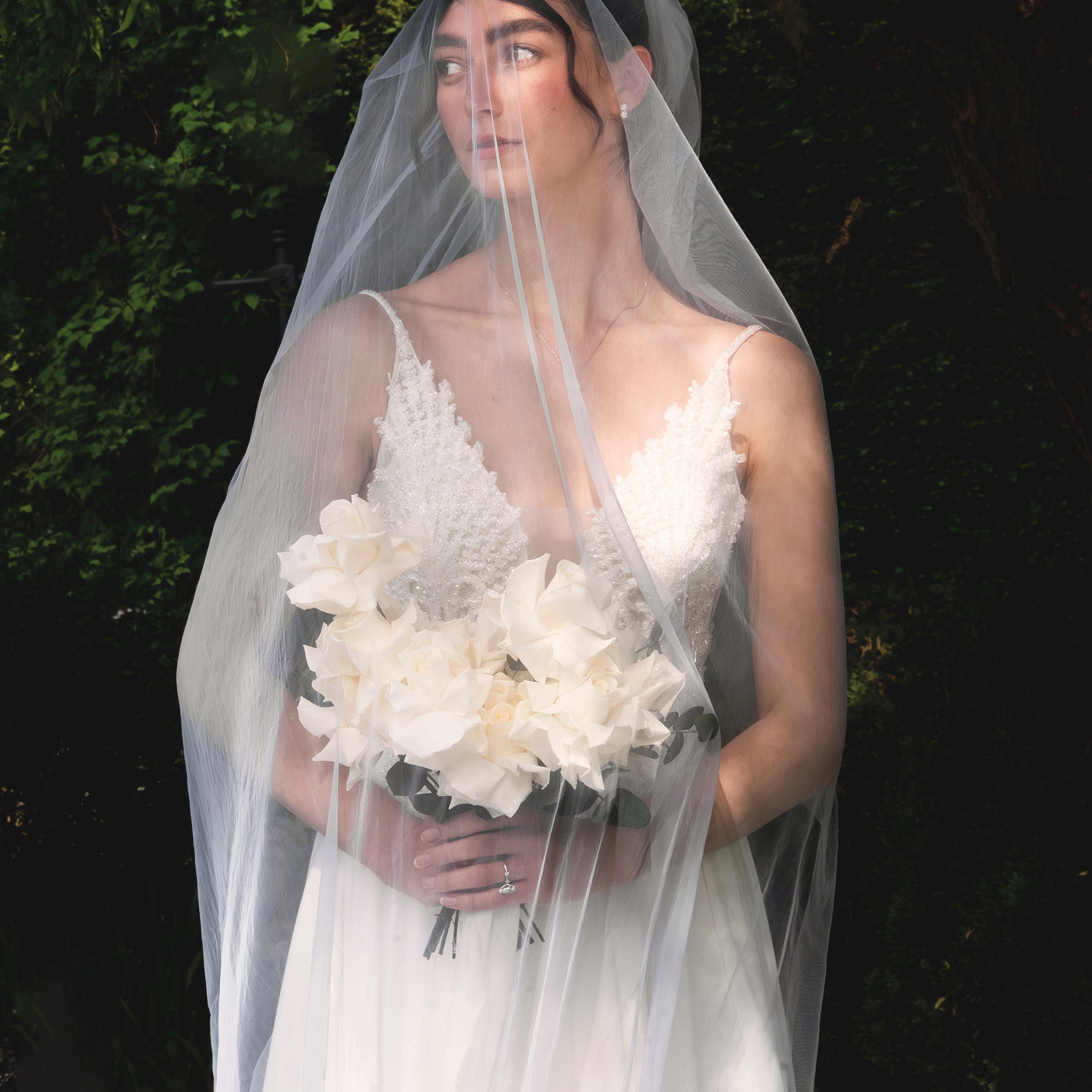 WHITE PRESERVED REFLEXED ROSE WEDDING BOUQUET