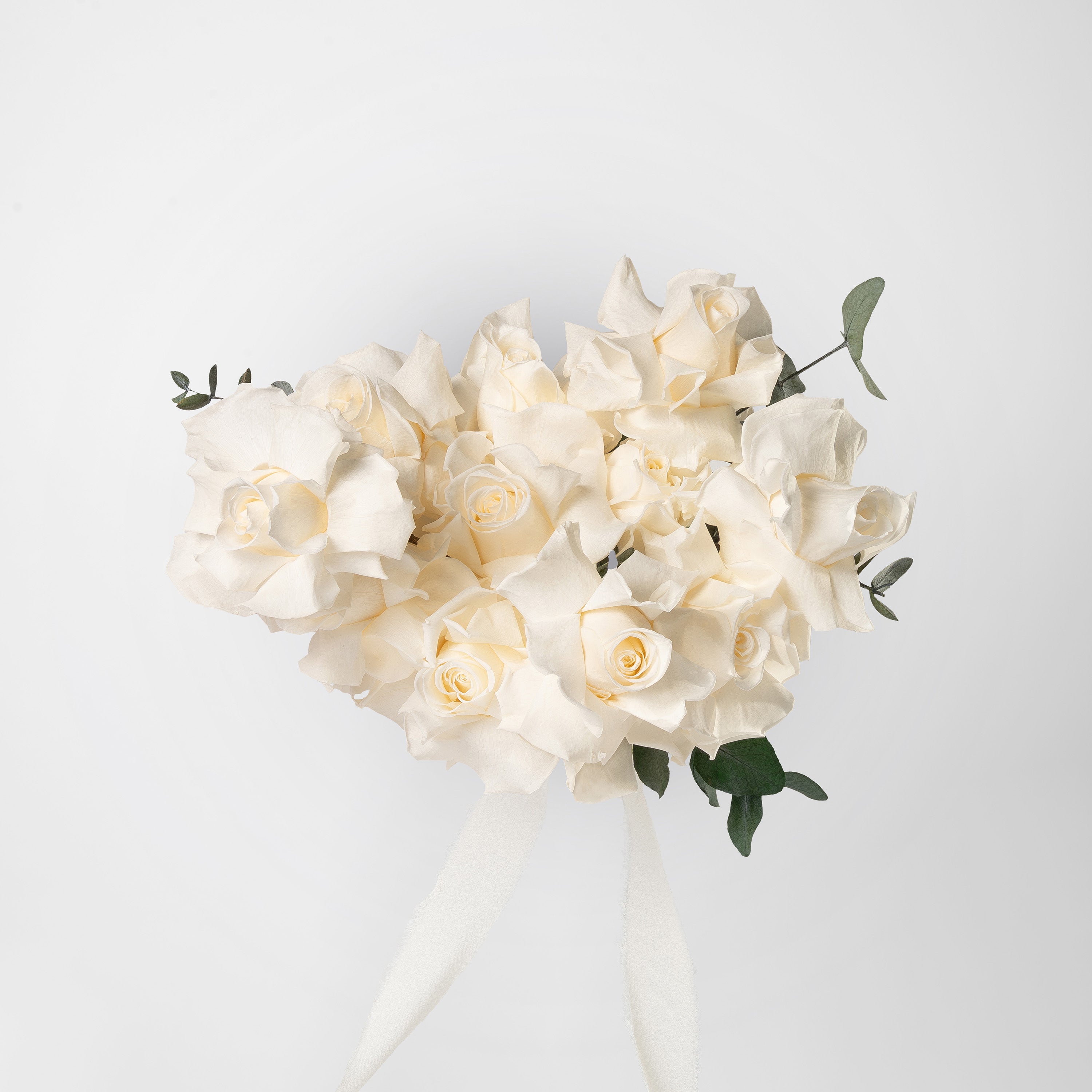 WHITE PRESERVED REFLEXED ROSE WEDDING BOUQUET