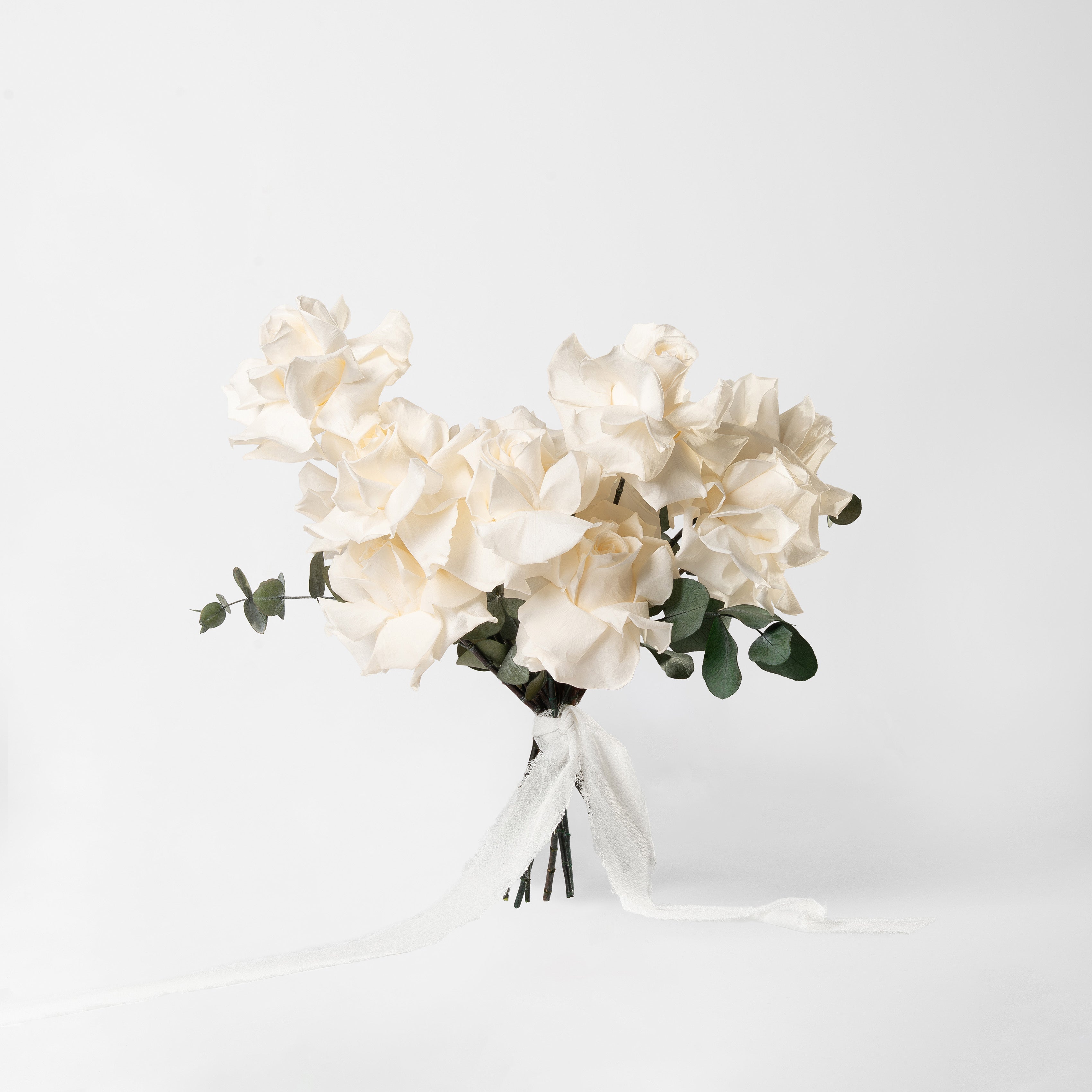 WHITE PRESERVED REFLEXED ROSE WEDDING BOUQUET