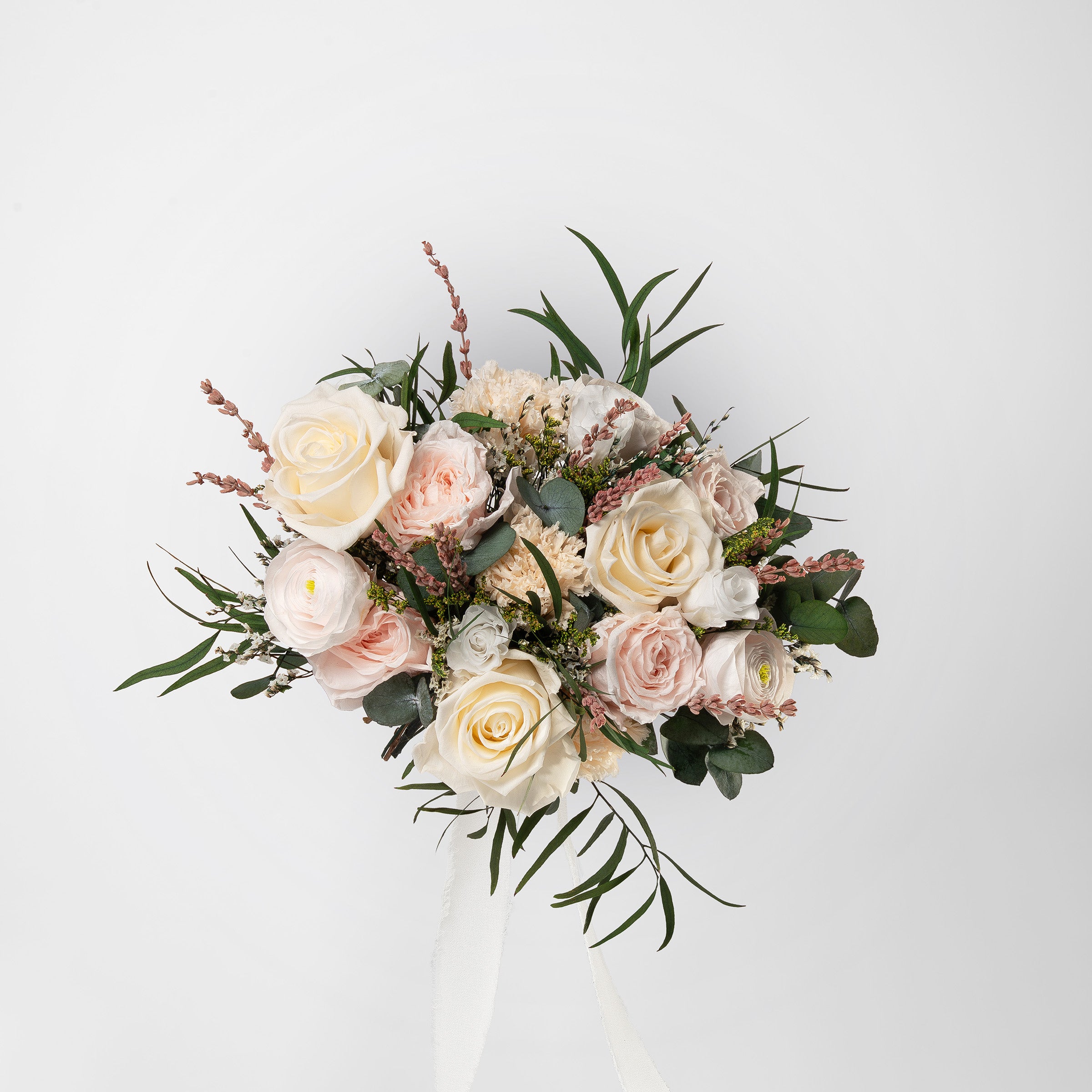 PRESERVED PINK AND WHITE MIXED FLOWER BRIDESMAID BOUQUET