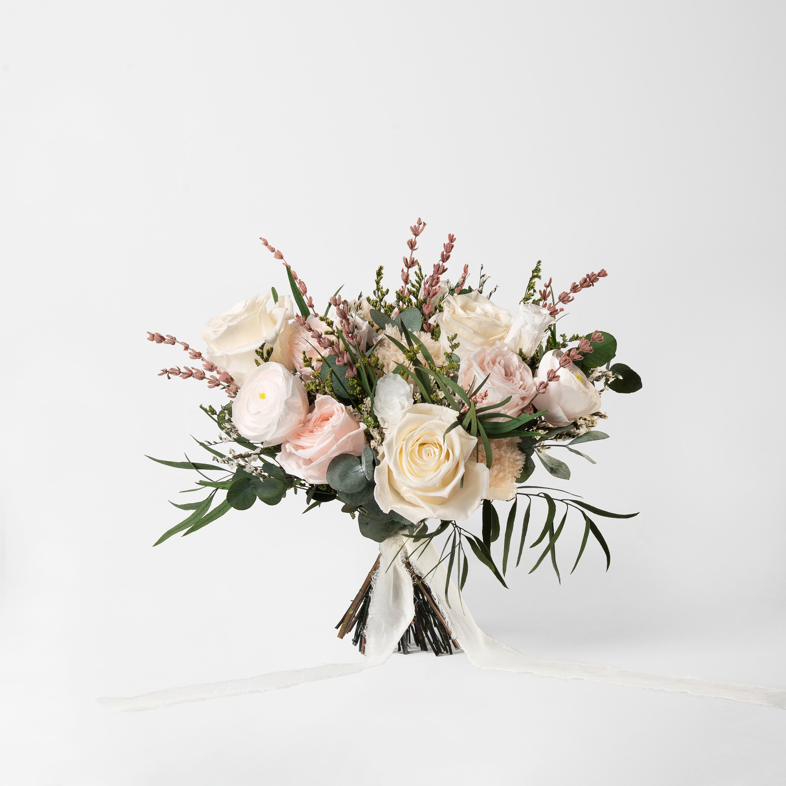 PRESERVED PINK AND WHITE MIXED FLOWER BRIDESMAID BOUQUET