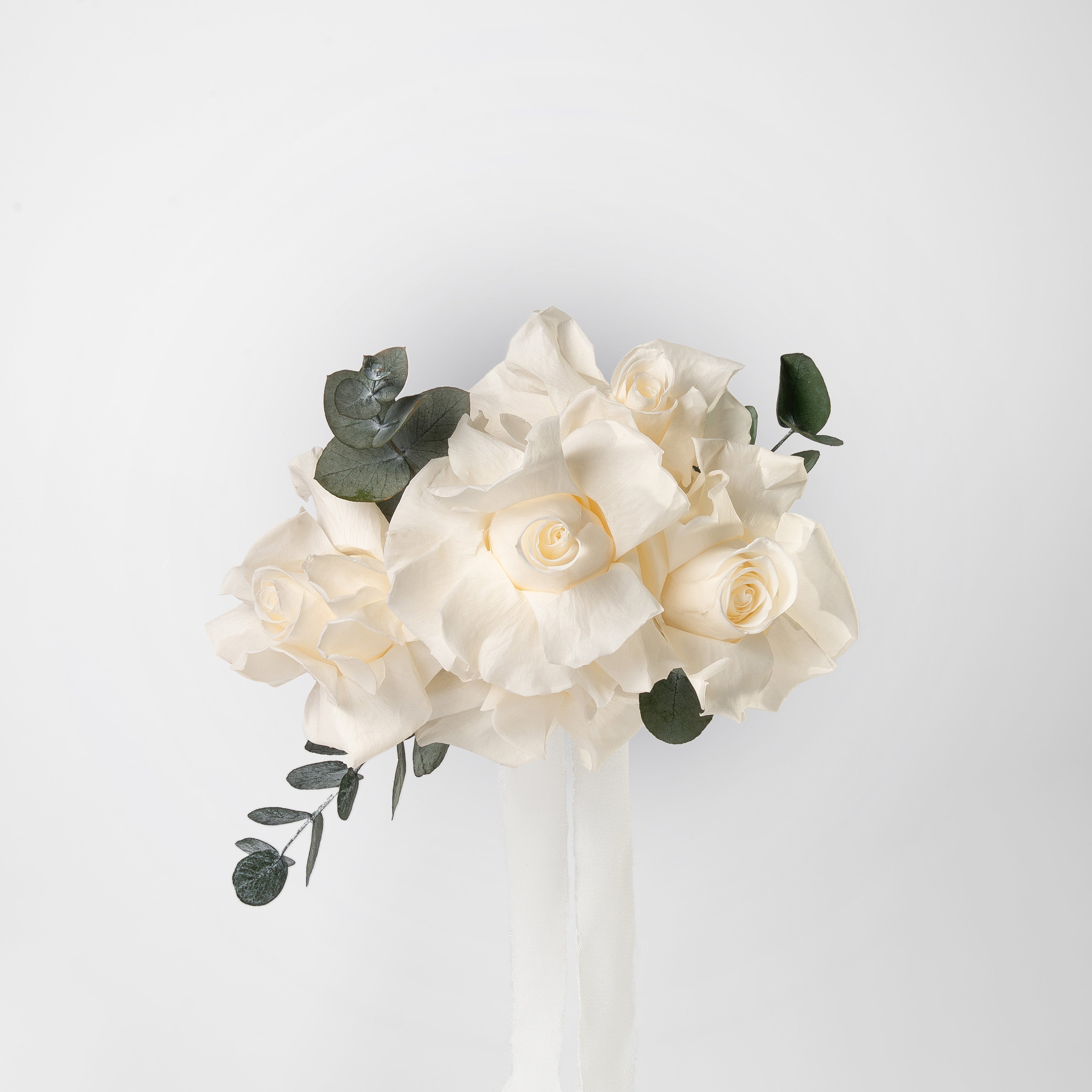 WHITE PRESERVED REFLEXED ROSE BRIDESMAID BOUQUET