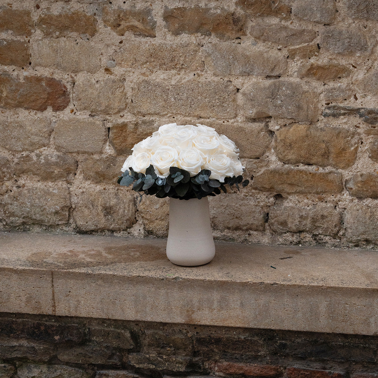 WHITE PRESERVED ROSE WEDDING BOUQUET