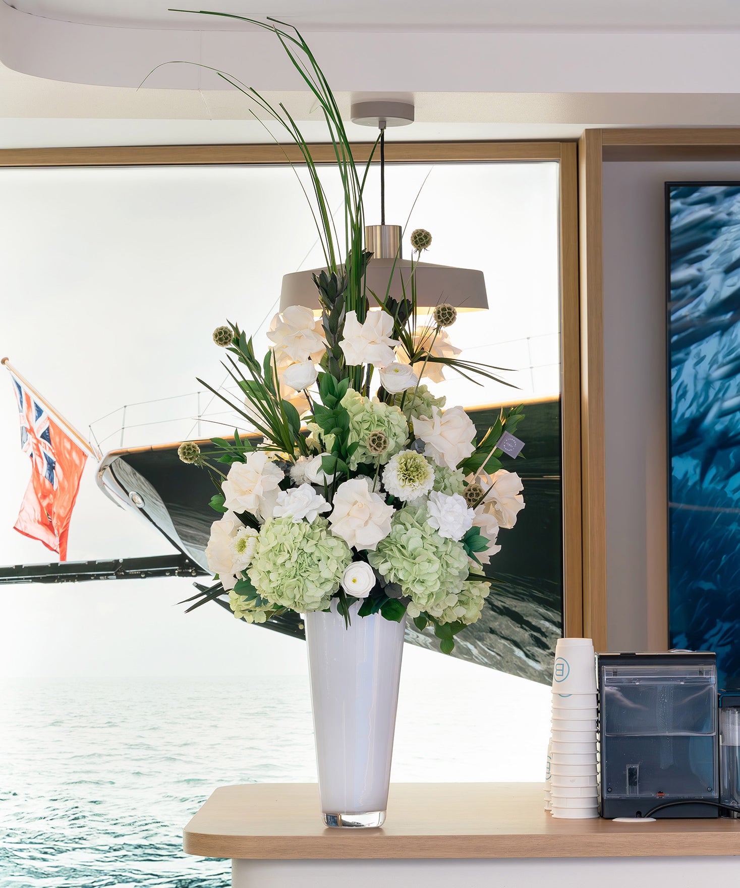Preserved mixed tropical flower arrangement for Monaco Yacht Show 