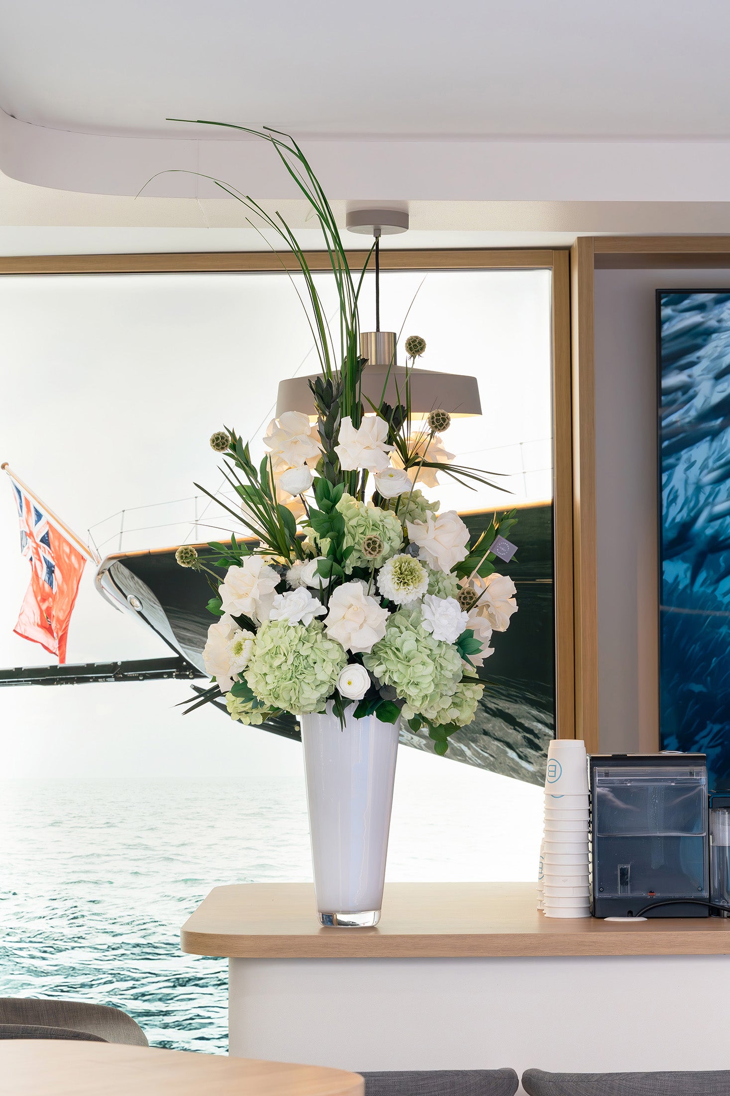 Preserved mixed tropical flower arrangement for Monaco Yacht Show 
