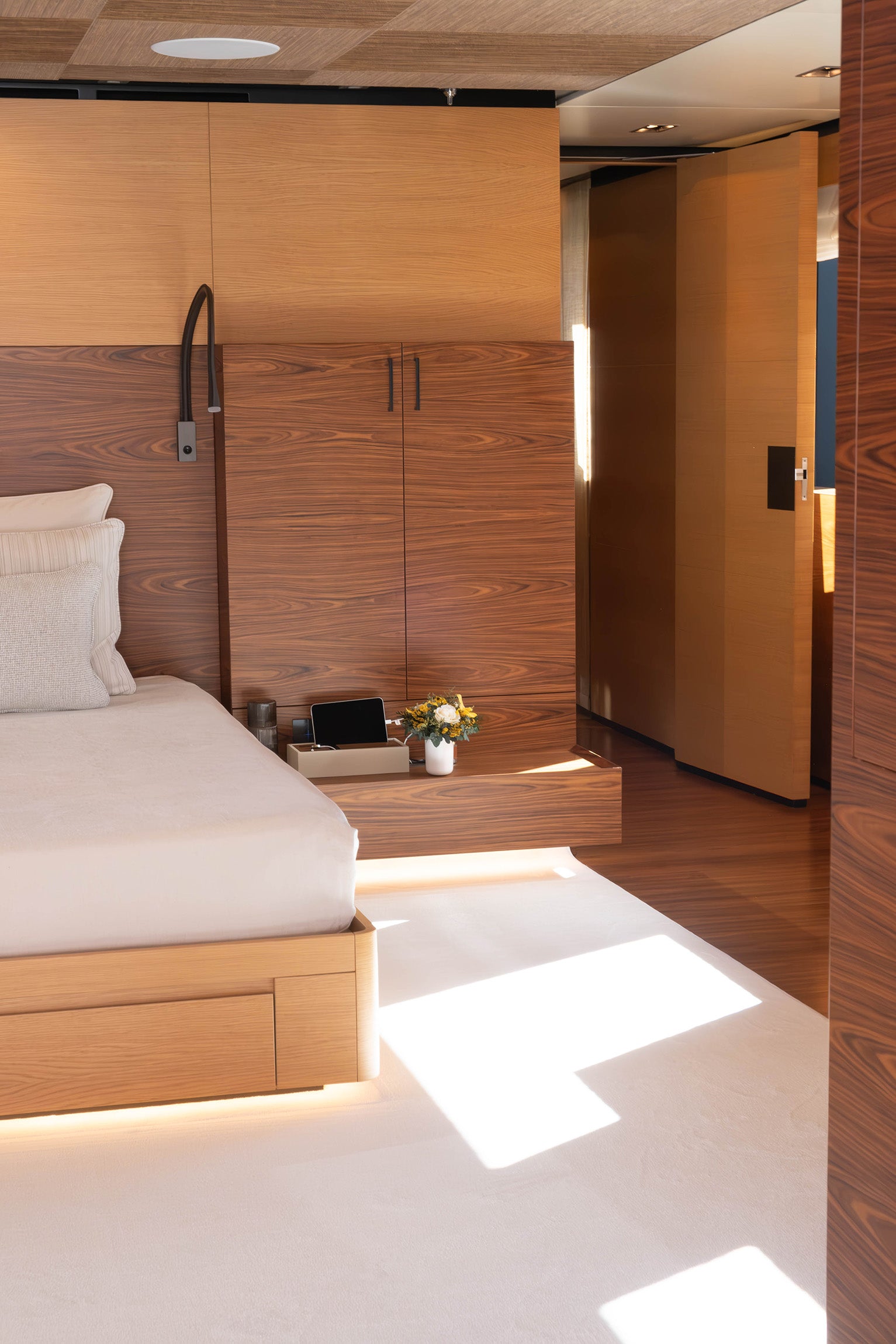 Preserved yellow mixed flower arrangement in master cabin