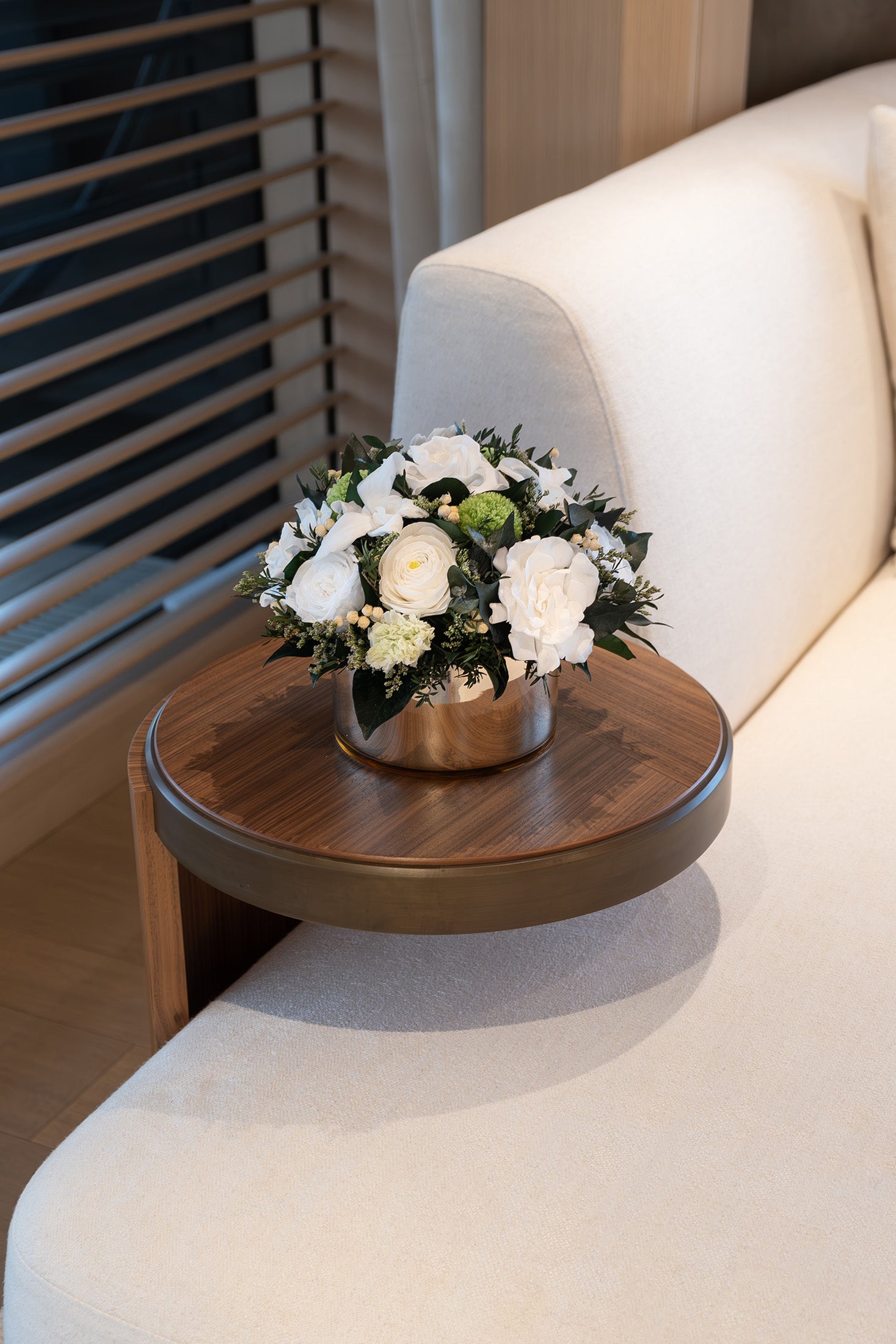 Preserved white tropical mixed flower arrangement