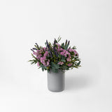 PRESERVED LAVENDER WILD MIXED FLOWER ARRANGEMENT IN GREY BAMBOO VASE
