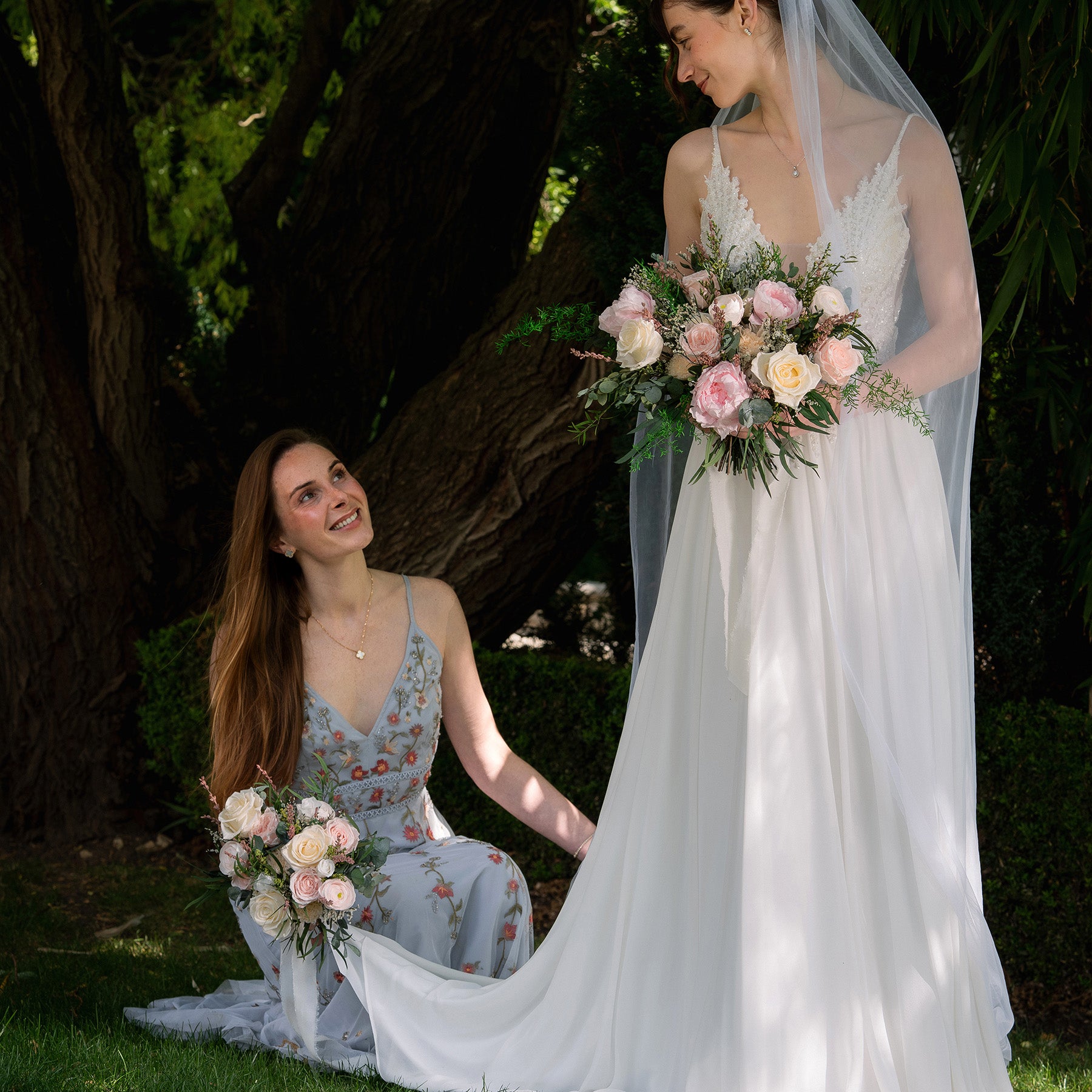 PRESERVED PINK AND WHITE MIXED FLOWER BRIDESMAID BOUQUET