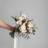 PRESERVED PINK AND WHITE MIXED FLOWER BRIDESMAID BOUQUET