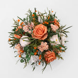 CORALIE - PRESERVED ORANGE MIXED FLOWER ARRANGEMENT IN GOLD GLASS VASE