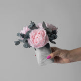 PRESERVED PINK PEONY ARRANGEMENT IN MARBLE VASE