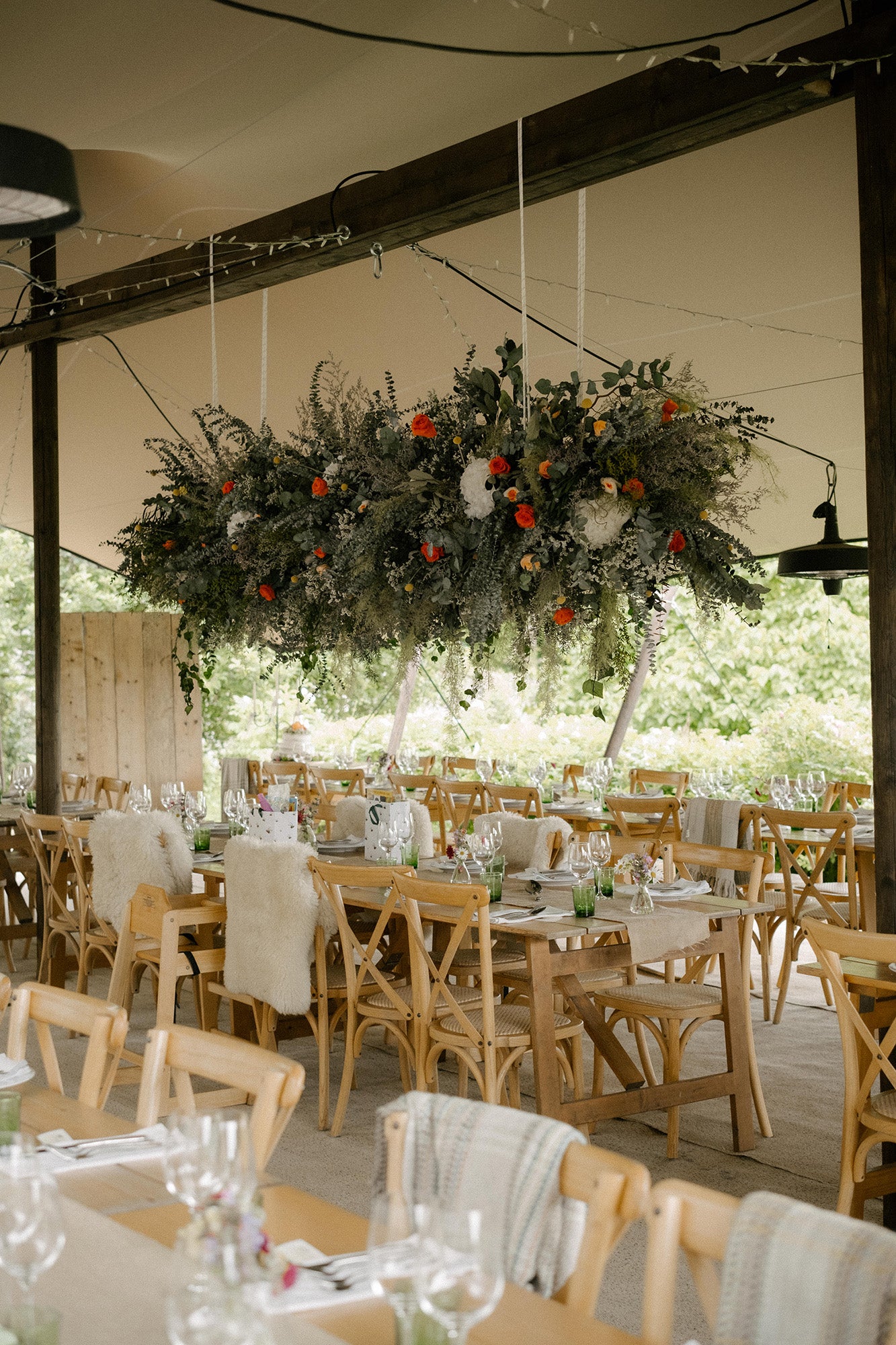 Preserved wedding flowers installation. Preserved hydrangea, preserved eucalyptus and preserved garden roses 