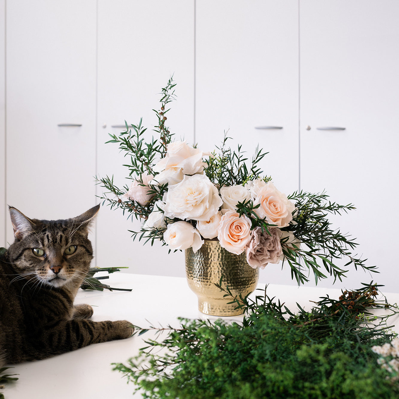 Preserved flower arrangement in our studio