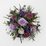 VICTORIA - PRESERVED LILAC AND PURPLE MIXED FLOWER ARRANGEMENT IN GOLD GLASS VASE