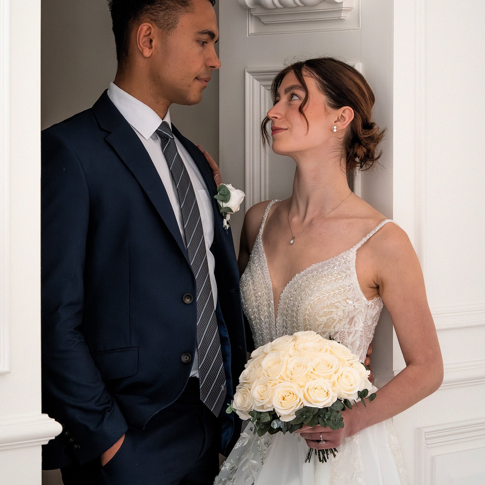 WHITE PRESERVED ROSE WEDDING BOUQUET