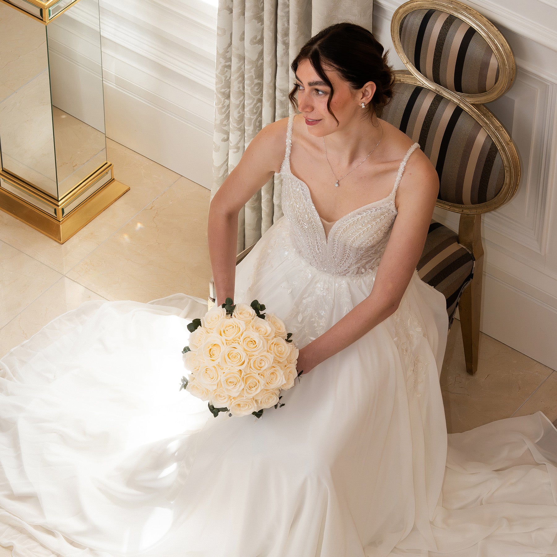WHITE PRESERVED ROSE WEDDING BOUQUET
