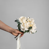 WHITE PRESERVED REFLEXED ROSE BRIDESMAID BOUQUET
