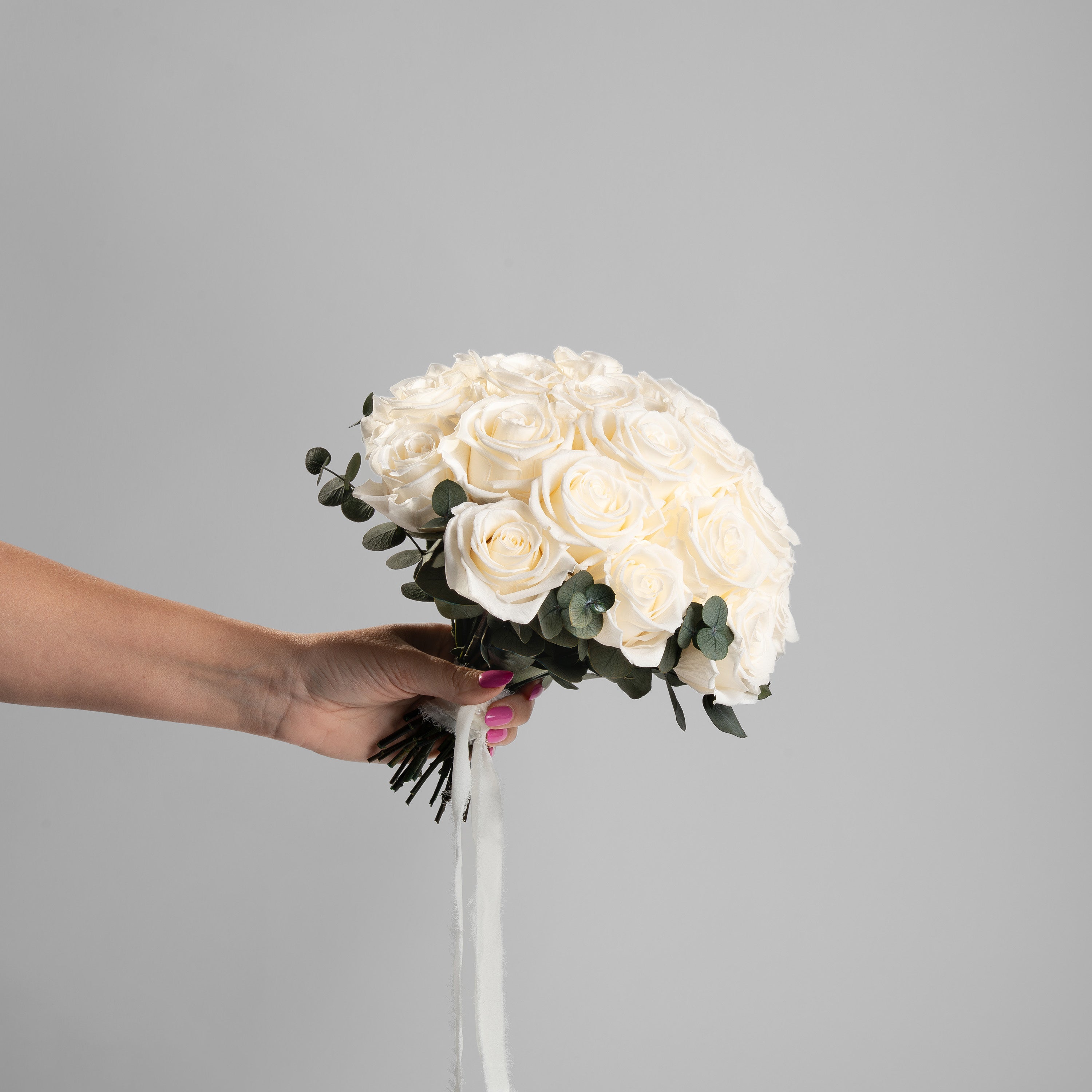 WHITE PRESERVED ROSE WEDDING BOUQUET