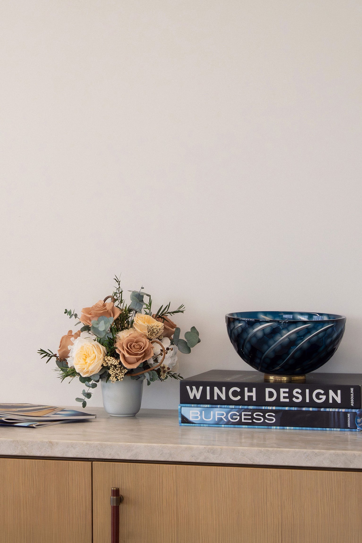 Preserved mixed flower arrangement in the office space