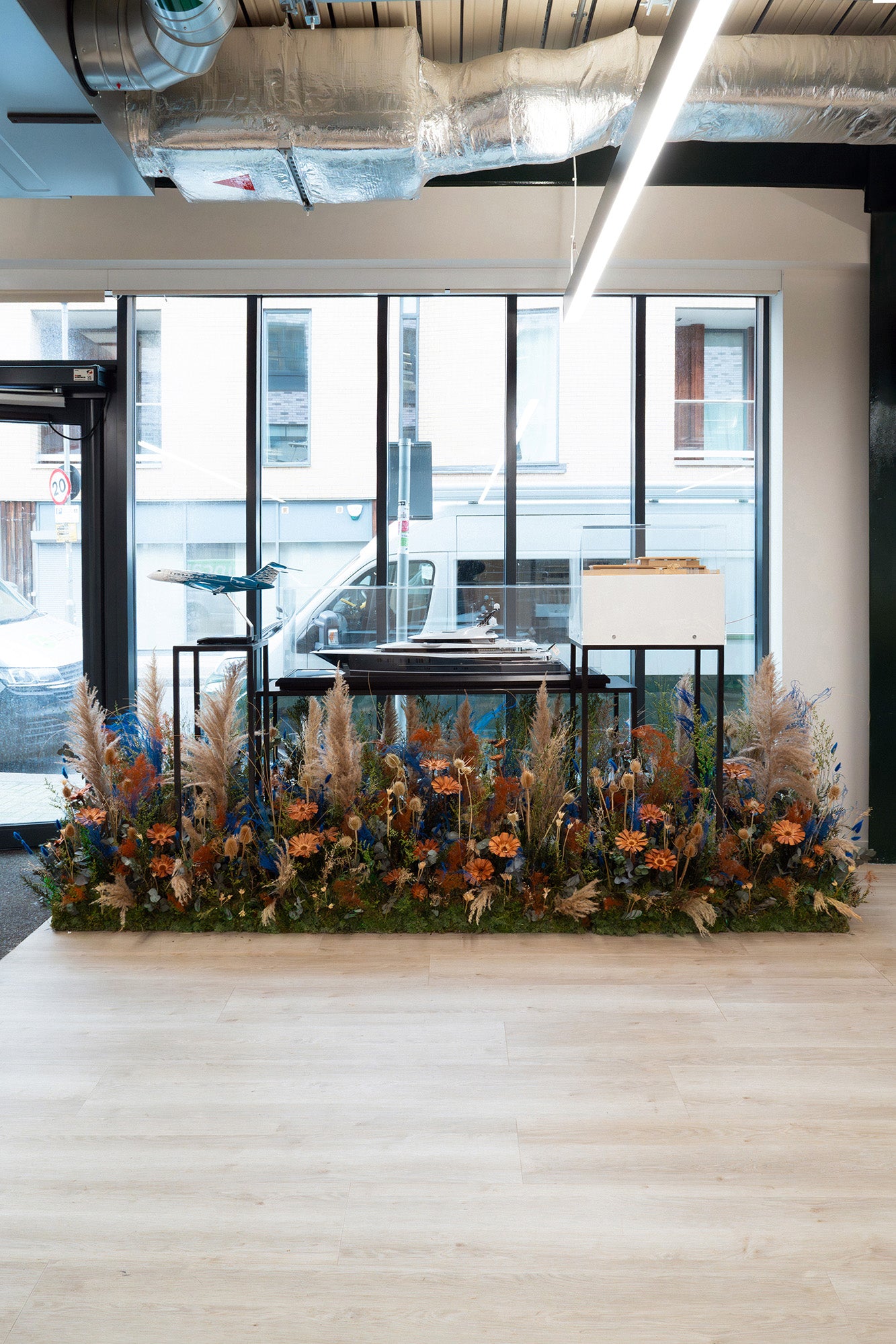 Preserved mixed flower installation created for a leading yacht design company