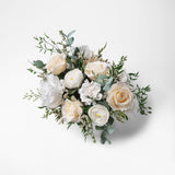 PRESERVED WHITE MIXED FLOWER ARRANGEMENT IN MARBLE VASE