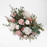 PRESERVED WHITE AND DUSTY PINK MIXED FLOWER ARRANGEMENT IN CERAMIC VASE