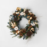 NOELLE - WHITE, GOLD AND BROWN PRESERVED CHRISTMAS WREATH