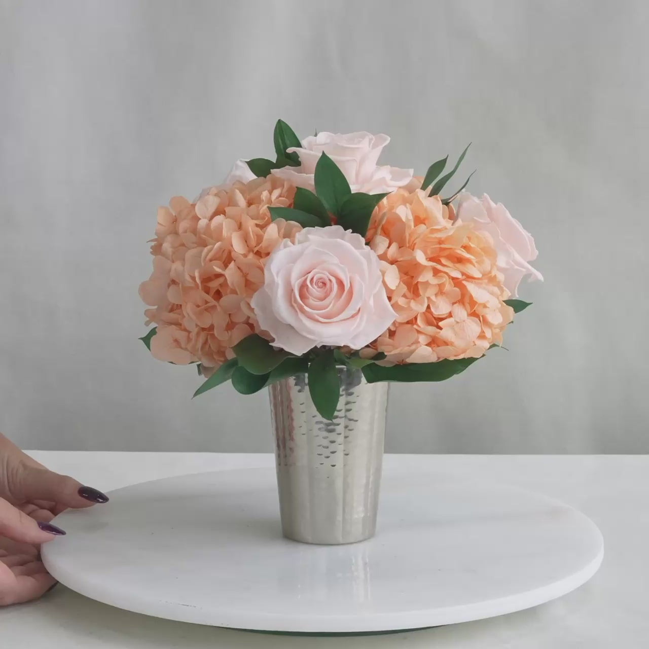 DEMI - PRESERVED ORANGE ROSE AND HYDRANGEA ARRANGEMENT IN YOUR
