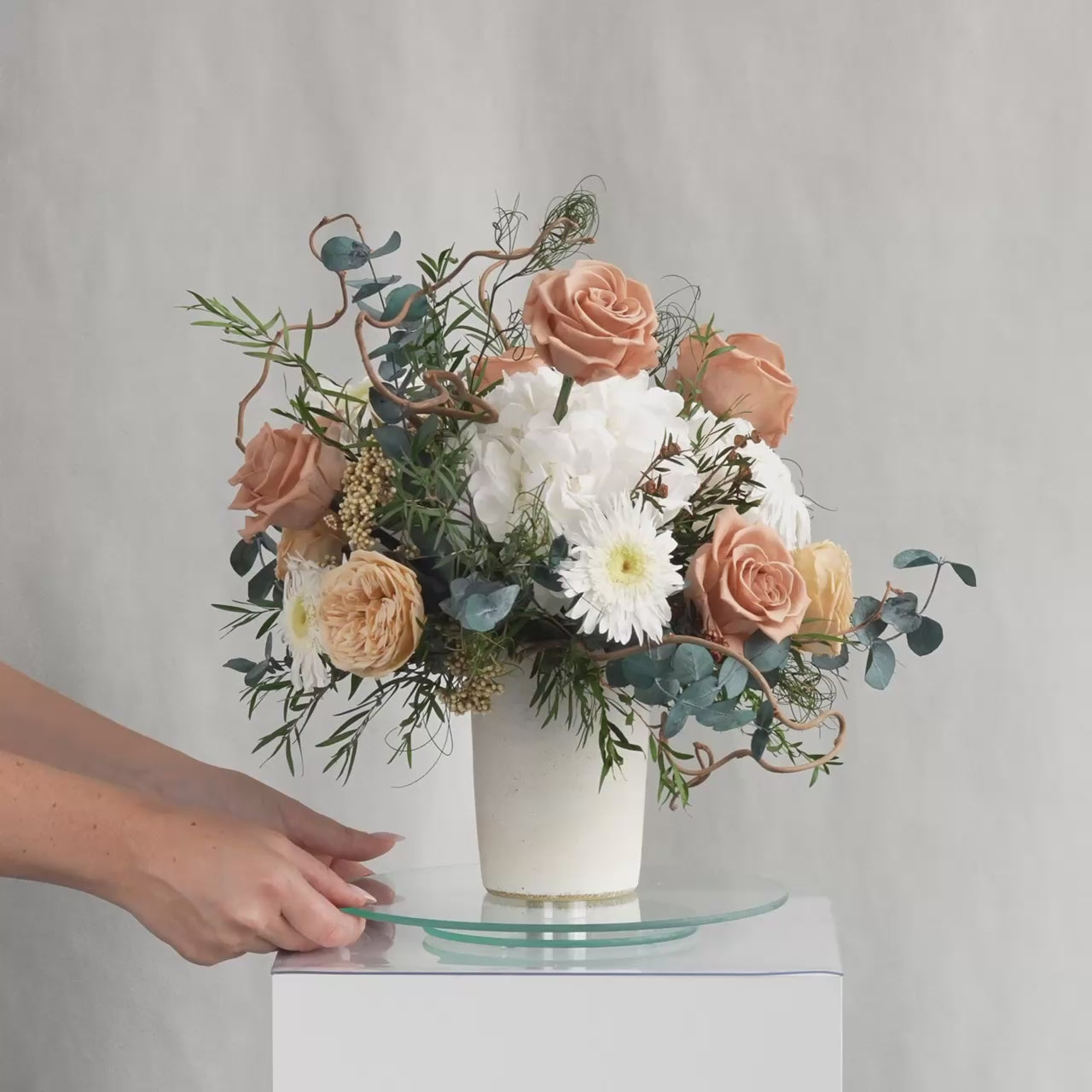 MARGOT - PRESERVED WHITE AND TOFFEE MIXED FLOWER ARRANGEMENT IN