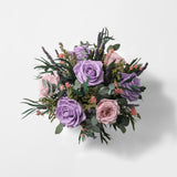 VIOLA - PRESERVED LAVENDER MIXED FLOWER ARRANGEMENT IN GOLD GLASS VASE